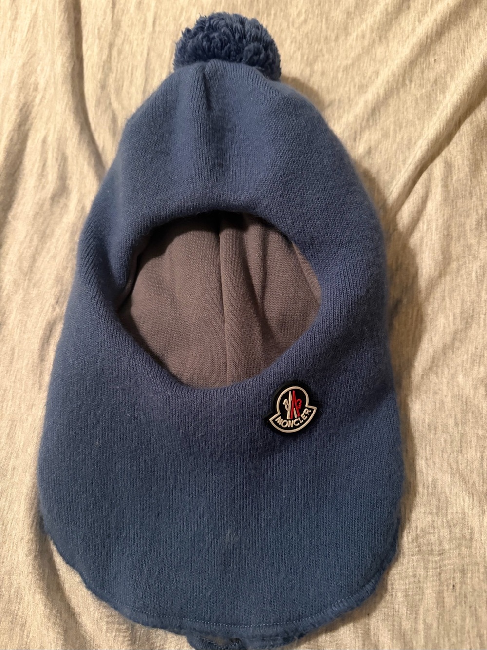 Moncler Blue Balaclava Hat with Pom Pom